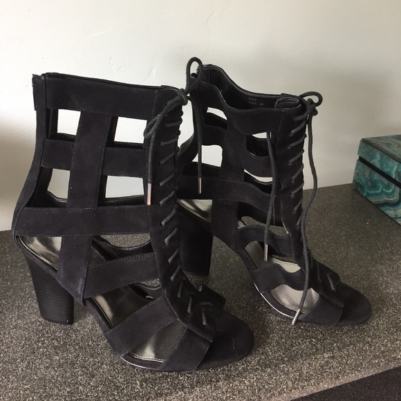 Calvin Klein black suede cage heeled boots, NWT, mint, size US 8. - Picture 1 of 4